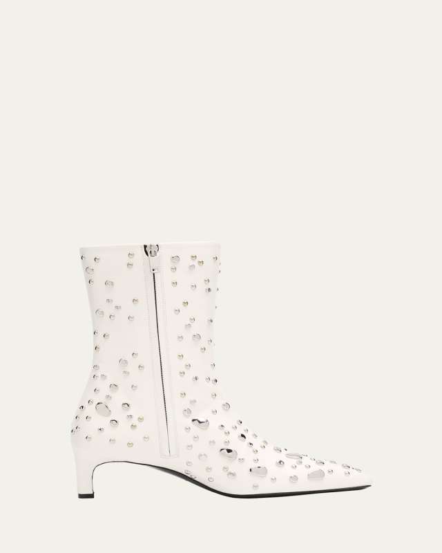 Studded Leather Kitten-Heel Booties